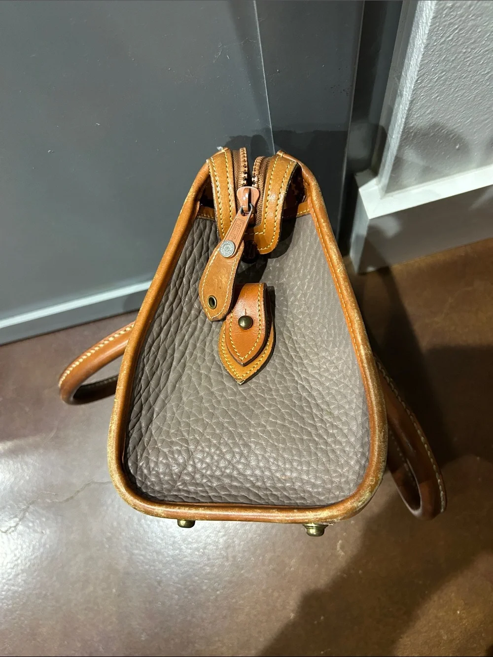 Dooney & Bourke Vintage Taupe and Tan Leather Satchel
